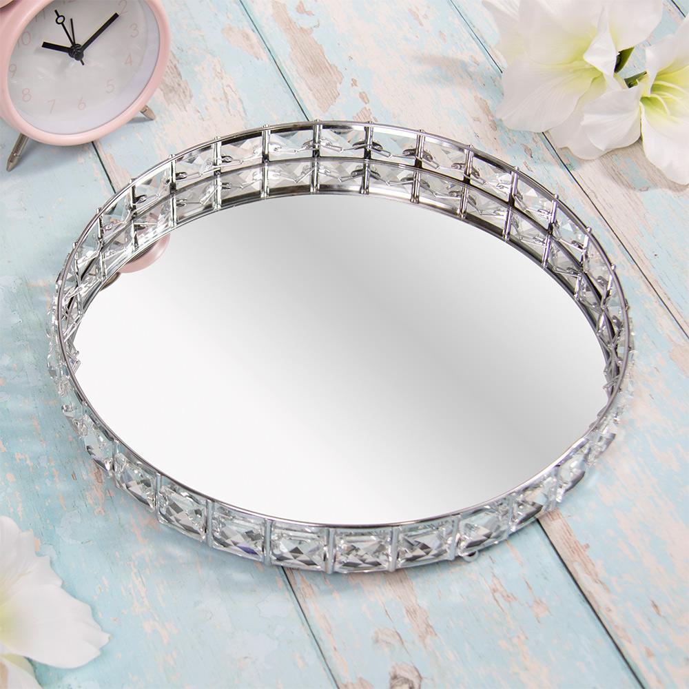 Silver Round Crystal Diamond Candle Jewellery Ornament Tray - Bonnypack