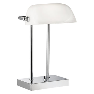 Adjustable Chrome Finish Modern Bankers Lamp With White Glass Shade