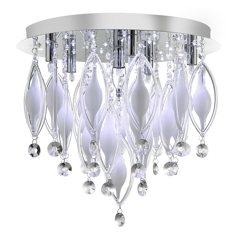 Spindle 6 LED Lights Chrome White Glass Ceiling Chandelier