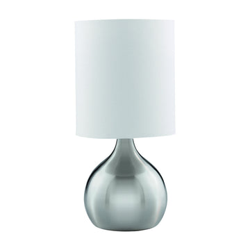 Satin Silver Touch Desk Table Lamp w. White Fabric Shade
