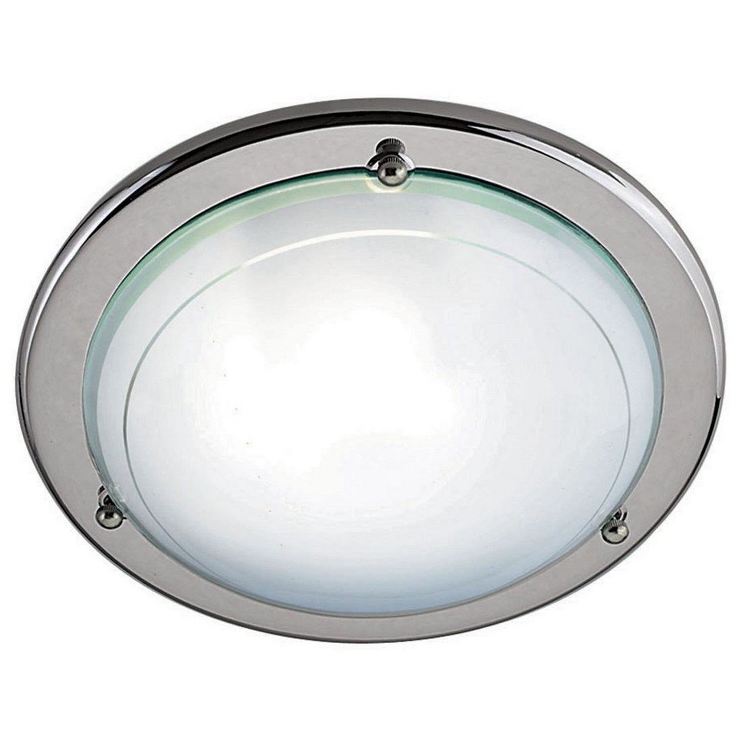 Silver Flush Light Ceiling Fitting w. White & Clear Glass Diffuser