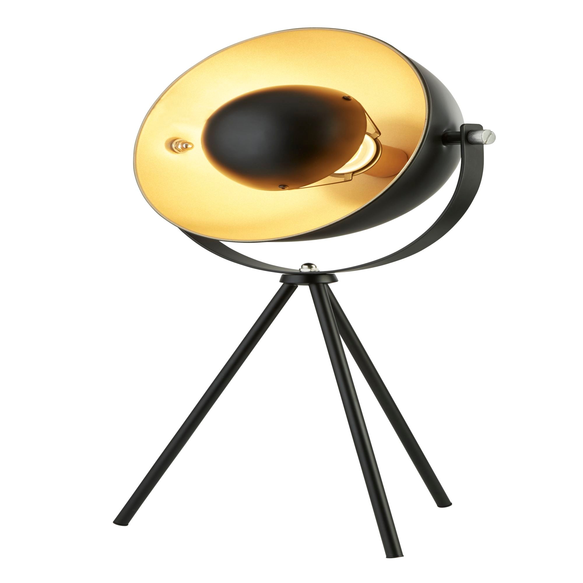 Blink 1 Light Tripod Table Lamp Matt Black With Gold Shade Interior