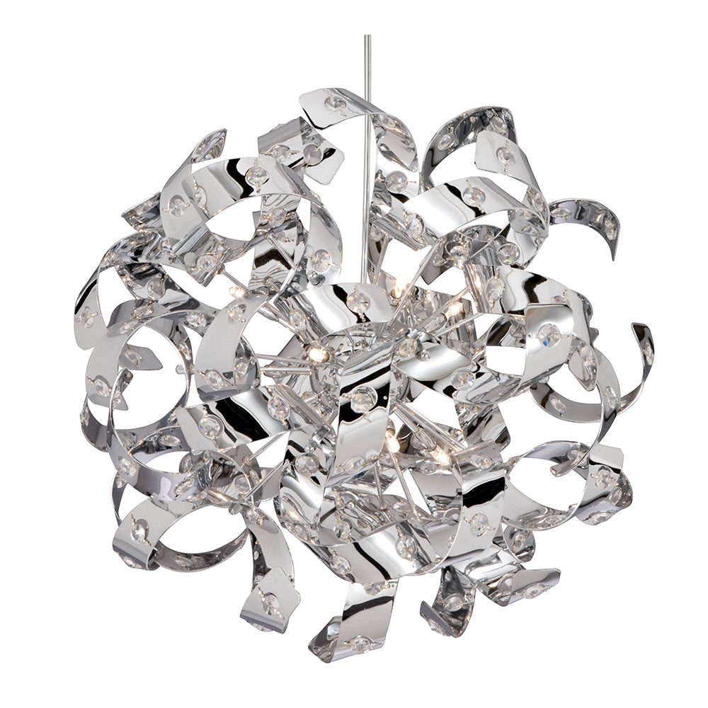 12 Lights Modern Chrome Glass Beads Curl Pendant Ceiling Light