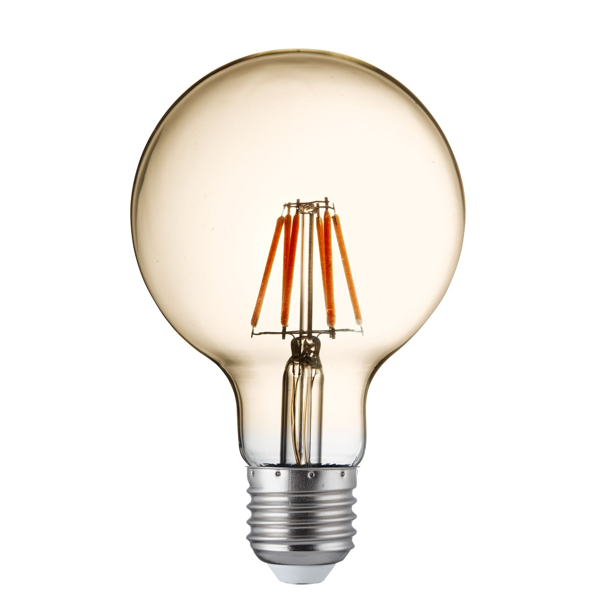 5 Dimmable Led Filament Globe 95Mm Amber Glass E27 6W 600Lm 2700K