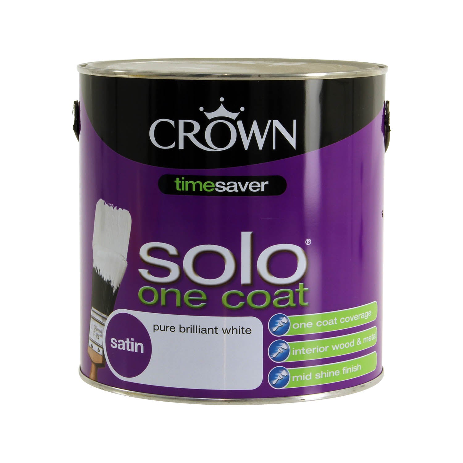 Crown Solo Satin One Coat Paint - 2.5L Pure Brilliant White