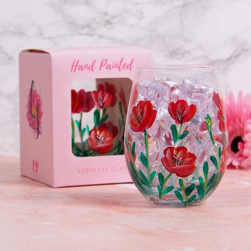 Stemless Gin Glass 400ml Hand Paint Design Floral Tumbler - Bonnypack