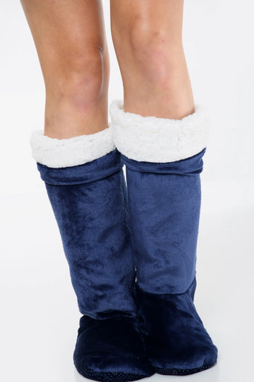 Plush Sherpa Fleece Slipper Gripper Socks, Navy Blue