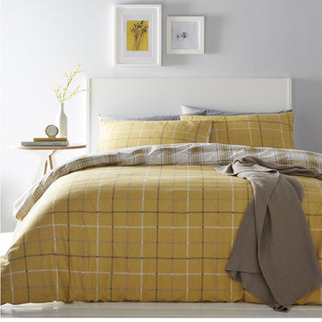 Tartan Check Skye Double Duvet Cover Set - Ochre Yellow