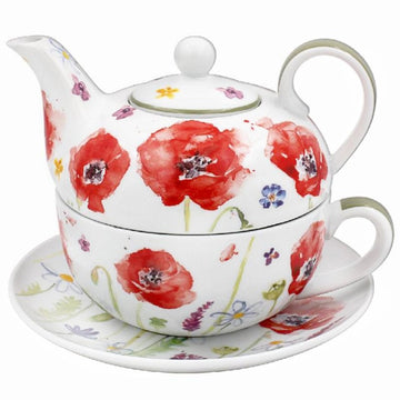 Tea For One Poppy Field Design Fine China Hot Drinks Serving - Bonnypack