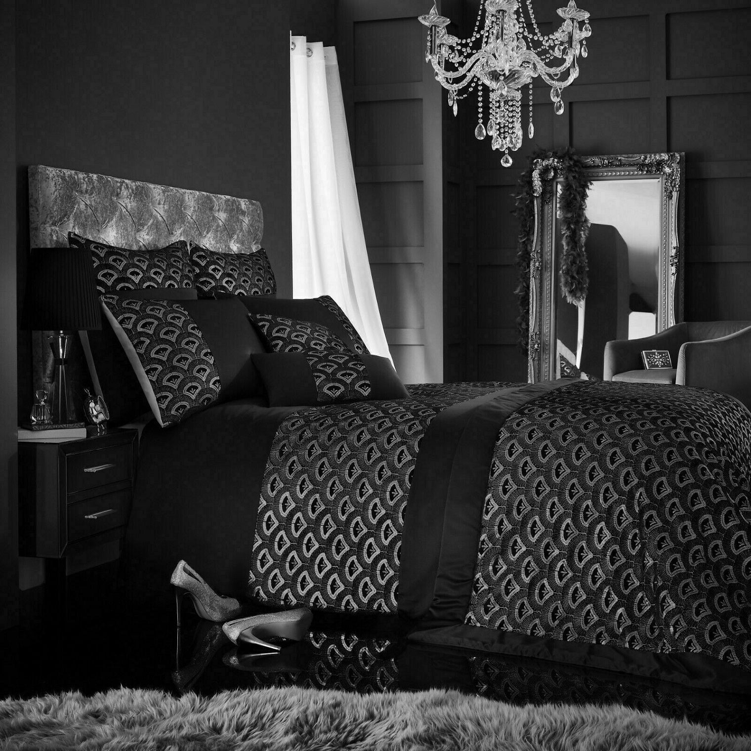 Velvet Sequin Black Grey King Duvet Cover Bedding Set