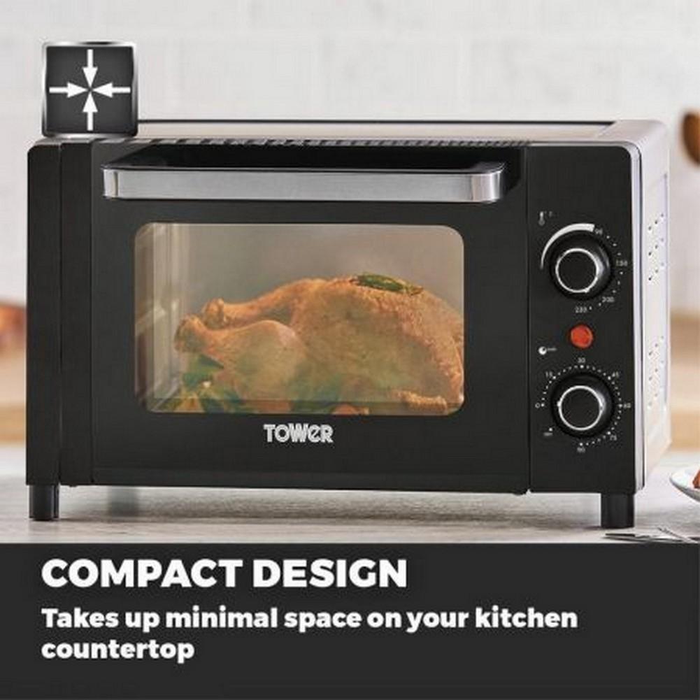 Tower 12 Litre Black with Silver Accents Mini Oven - Bonnypack
