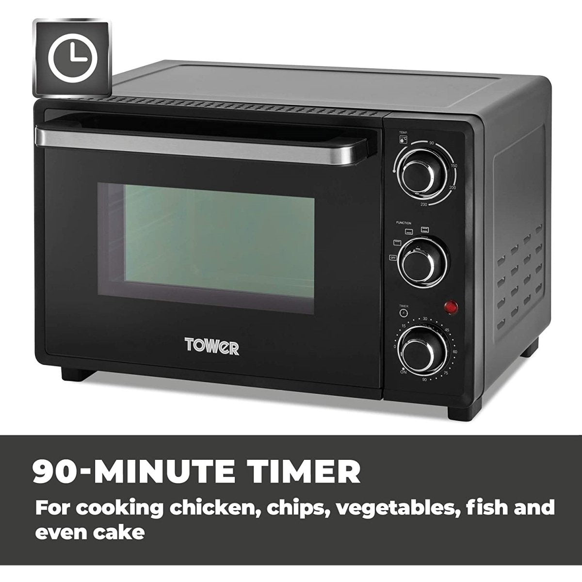Tower 23 Litre Black with Silver Accents Mini Oven - Bonnypack