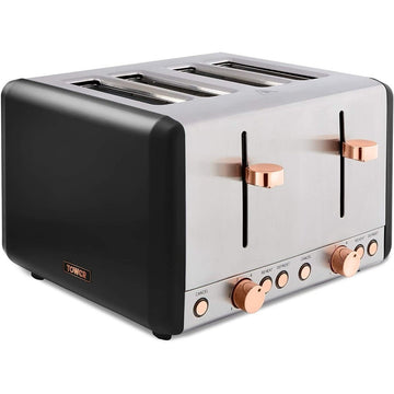 Tower Cavaletto 4 Slice Stainless Steel Black Rose Toaster