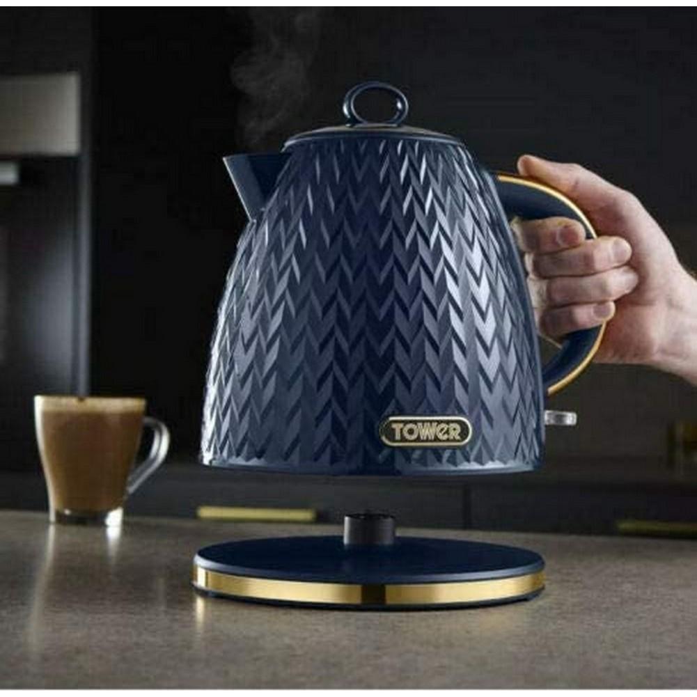 Tower Empire 1.7L 3000W Blue Brass Accents Pyramid Kettle - Bonnypack