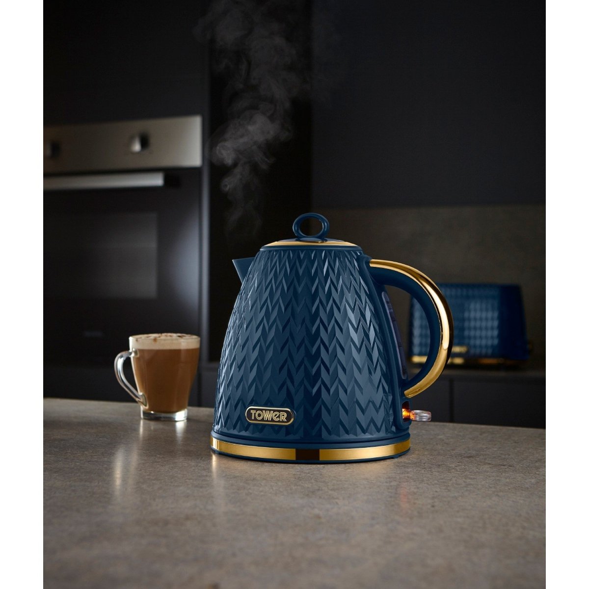 Tower Empire 1.7L 3000W Blue Brass Accents Pyramid Kettle - Bonnypack