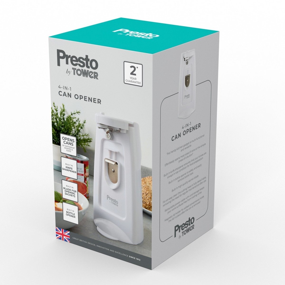 Tower Presto 4in1 White Can Opener with Knife Sharpener - Bonnypack