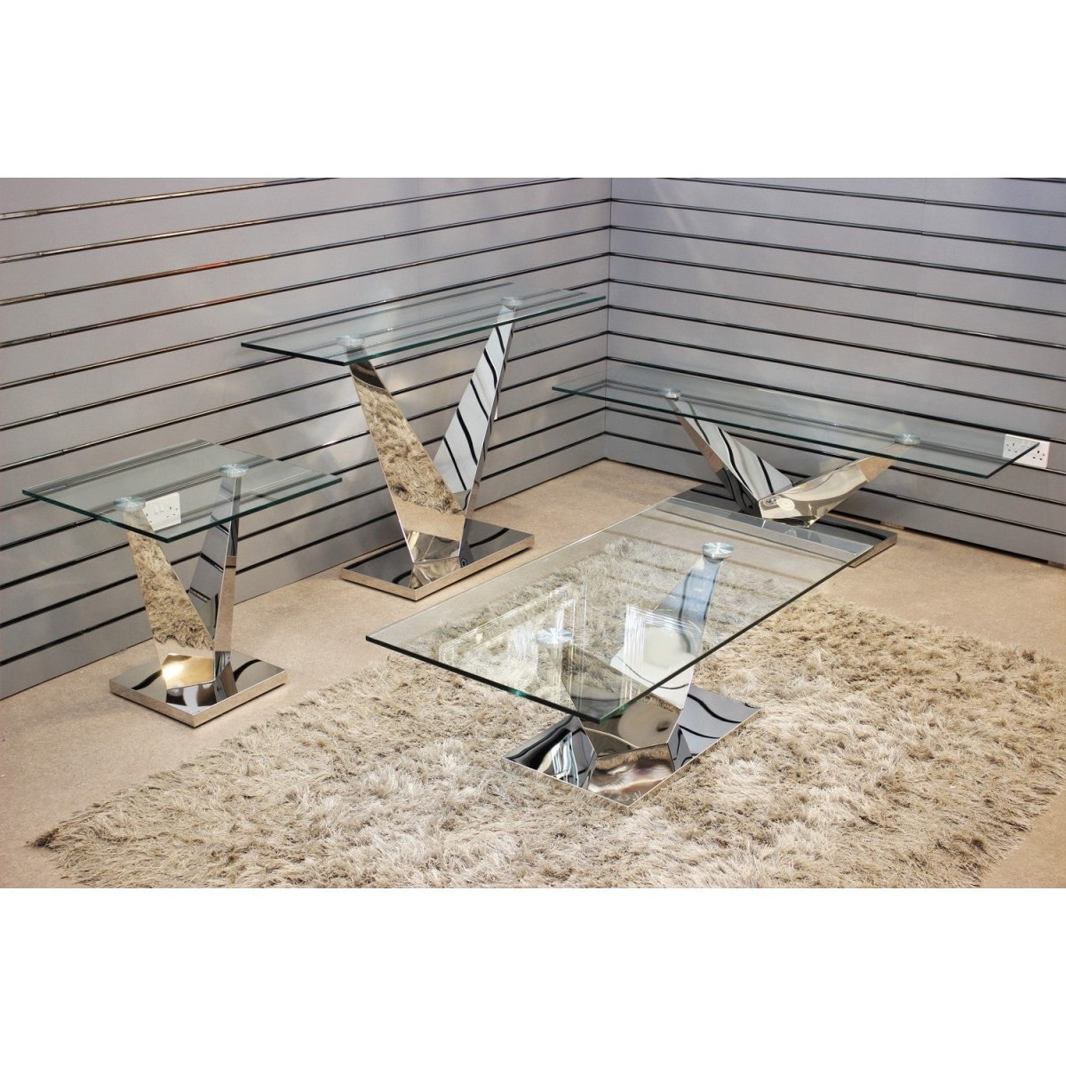 V Range Stainless Steel Coffee Table With Clear Glass Top - Bonnypack