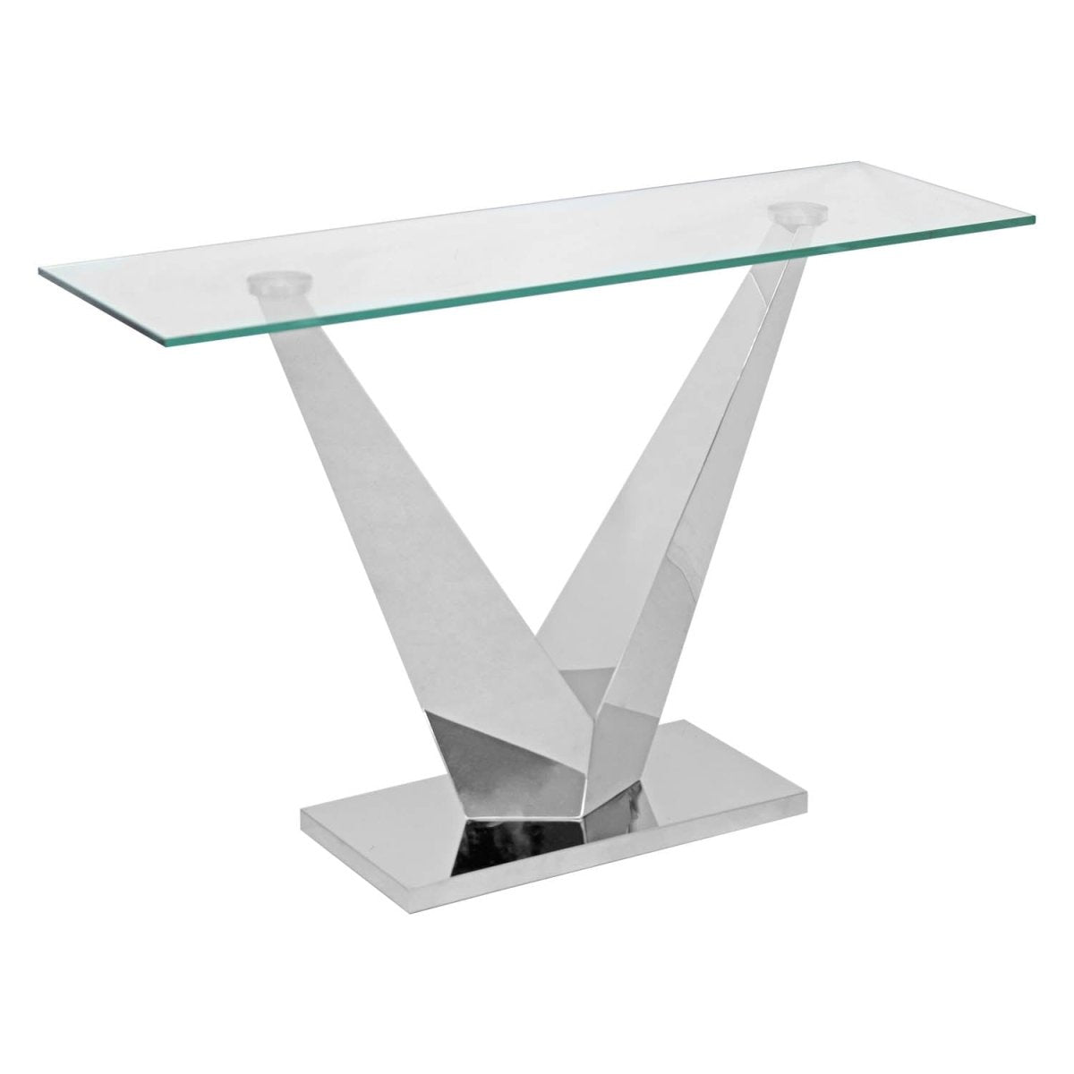 V Range Stainless Steel Console Table With Clear Glass Top - Bonnypack