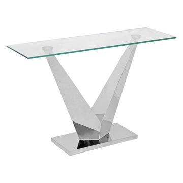 V Range Stainless Steel Console Table With Clear Glass Top