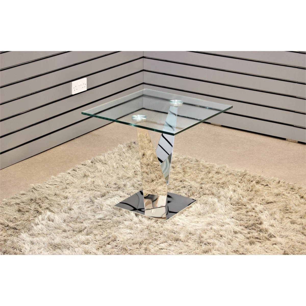 V Range Stainless Steel Side Table With Clear Glass Top - Bonnypack