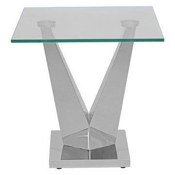 V Range Stainless Steel Side Table With Clear Glass Top