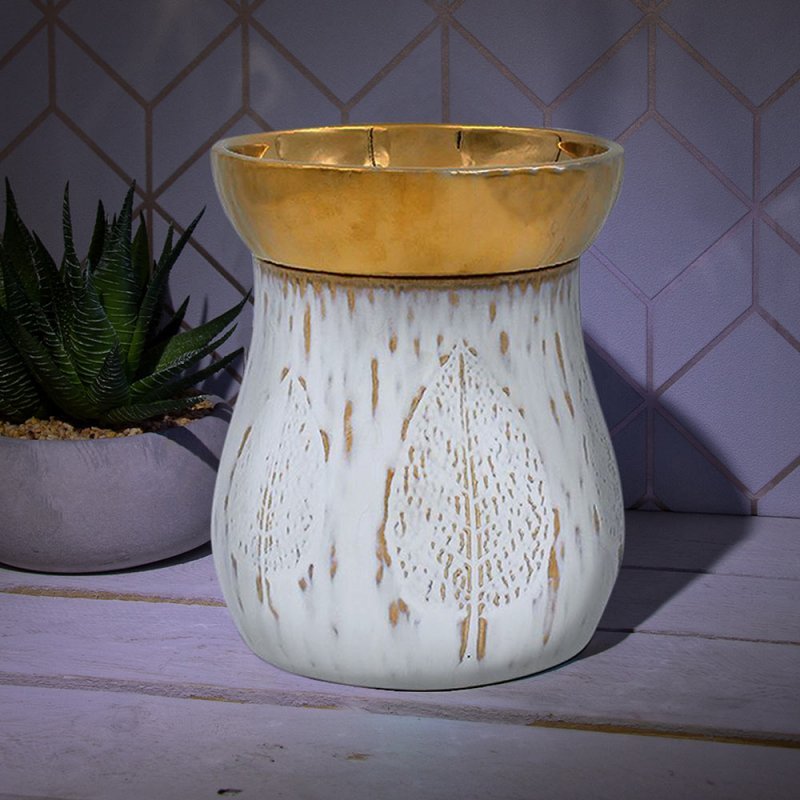 White Golden Ceramic Fragrance Wax Melt Electric Burner Lamp - Bonnypack
