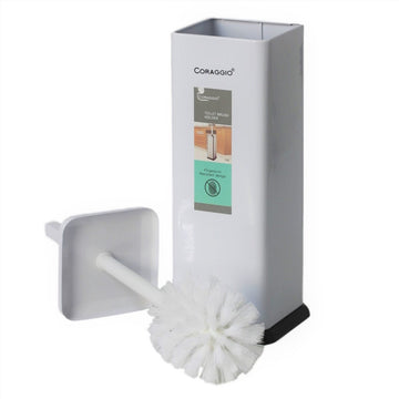 White Stainless Steel Toilet Brush & Pedal Trash Wastebin