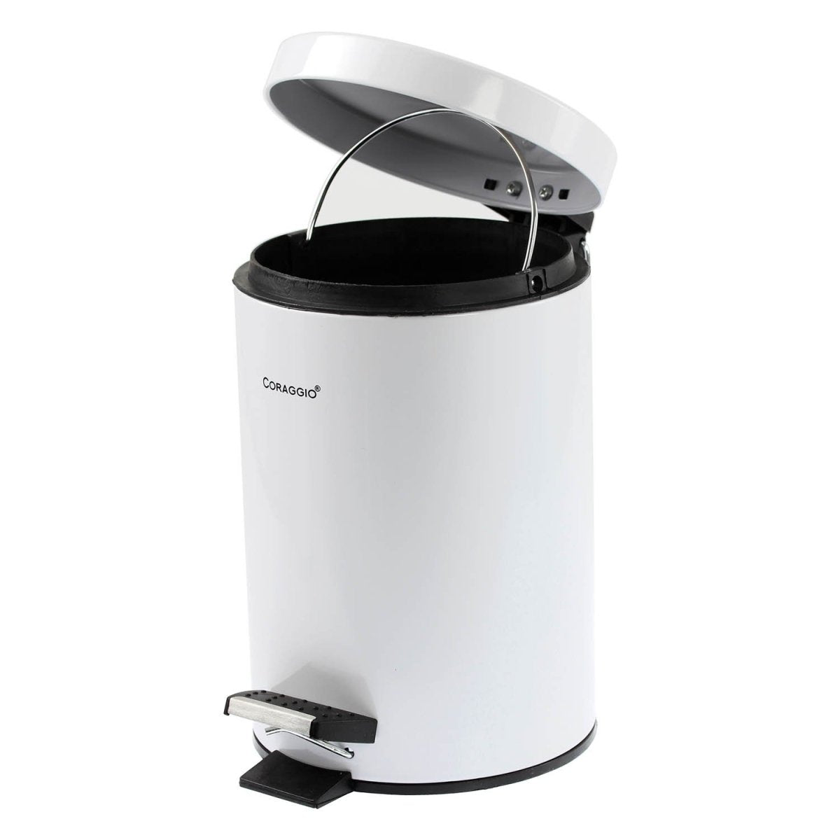 White Stainless Steel Toilet Brush & Pedal Trash Wastebin - Bonnypack