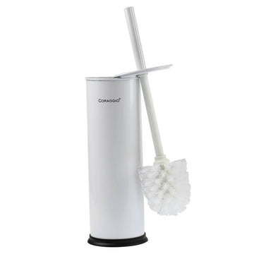 White Stainless Steel Toilet Brush & Pedal Trash Wastebin