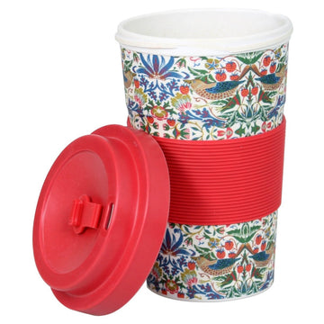 William Morris Anthina Red 350ml Reusable Bamboo Travel Mug