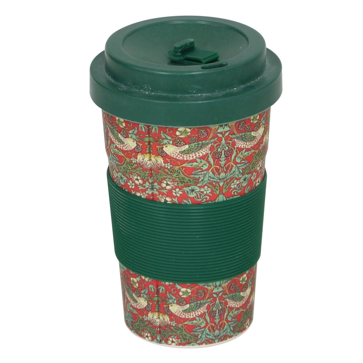 William Morris Strawberry Thief Red 350ml Reusable Bamboo Travel Mug - Bonnypack