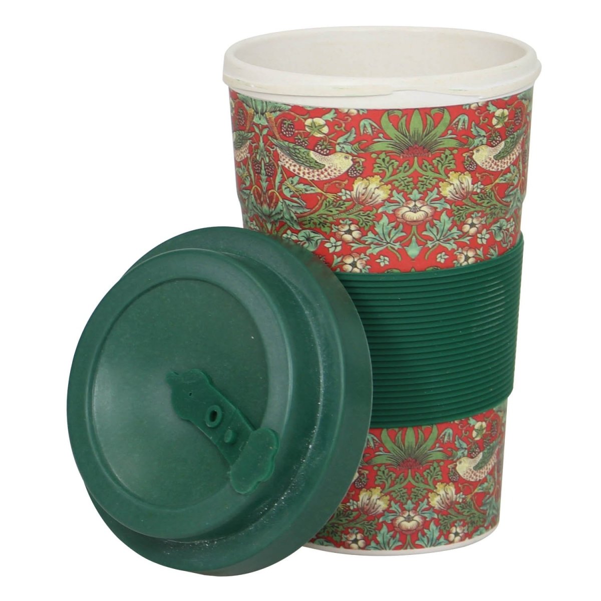 William Morris Strawberry Thief Red 350ml Reusable Bamboo Travel Mug - Bonnypack