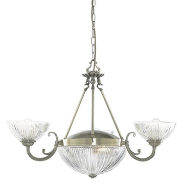 Windsor Ii 5 Light Ceiling Pendant Fitting With Clear Ribbed Glass - Bonnypack