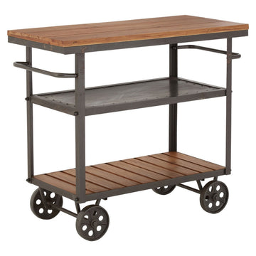 Wooden Foundry Table Cart With Wheels