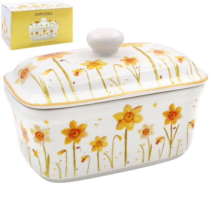 Yellow Daffodils Ceramic Butter Dish Keeper with Lid - Bonnypack